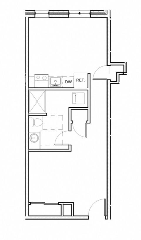 Floor plan for 1 bed, 1 bath, 522 sqft